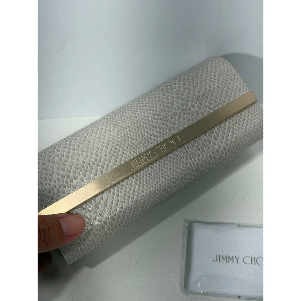 Jimmy Choo Grey Snakeskin Embossed Sunglasses Case with Cleaning Cloth Gold Logo
